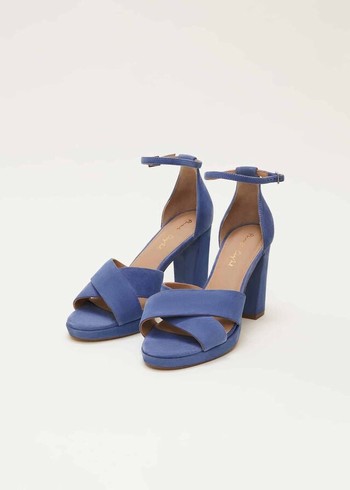 Phase Eight Blue Suede Platform Heels Blue Canada | QVWNKD-790